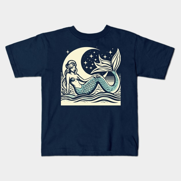 Linocut Mermaid Kids T-Shirt by n23tees